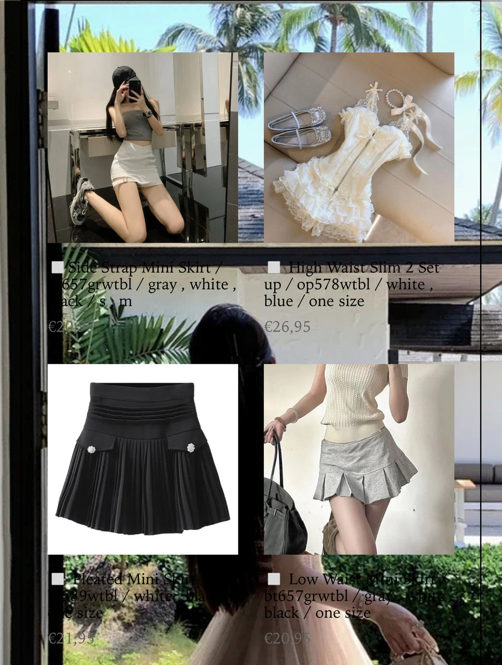 ◽️ Pleated Mini Skirt / bt589wtbl / white , black / one size