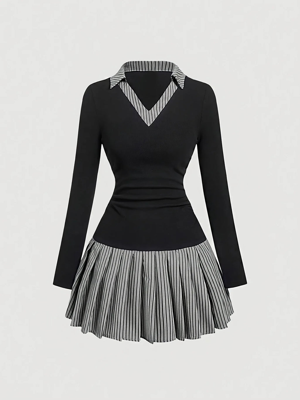 ◽️ Elegant College style Dress / dr857bl / black / one size
