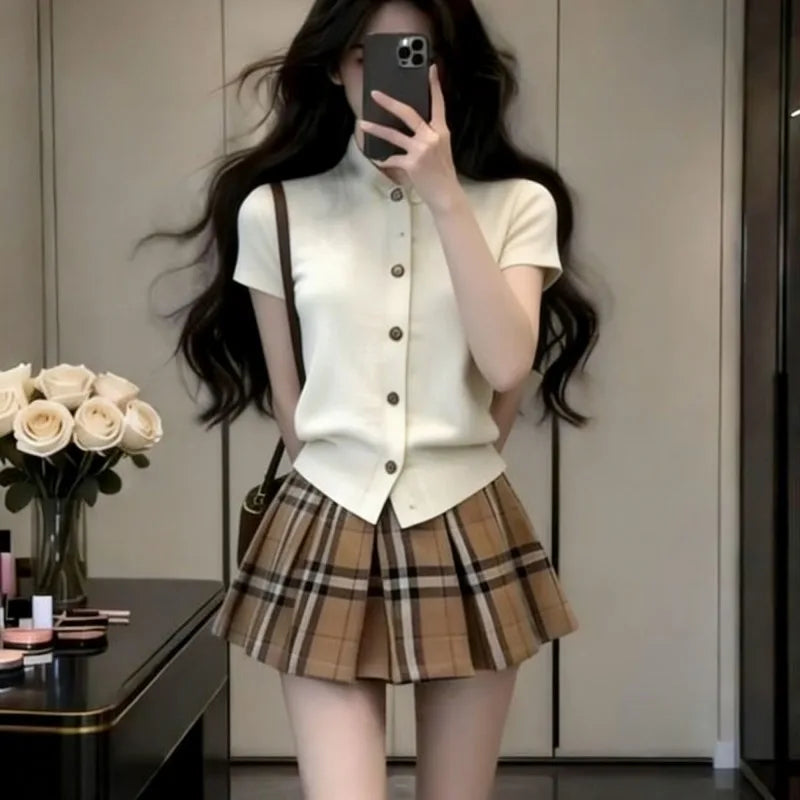 ◽️ Autumn Check Pattern Set up / su578ckb / check pattern beige / one size