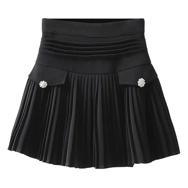 ◽️ Pleated Mini Skirt / bt589wtbl / white , black / one size