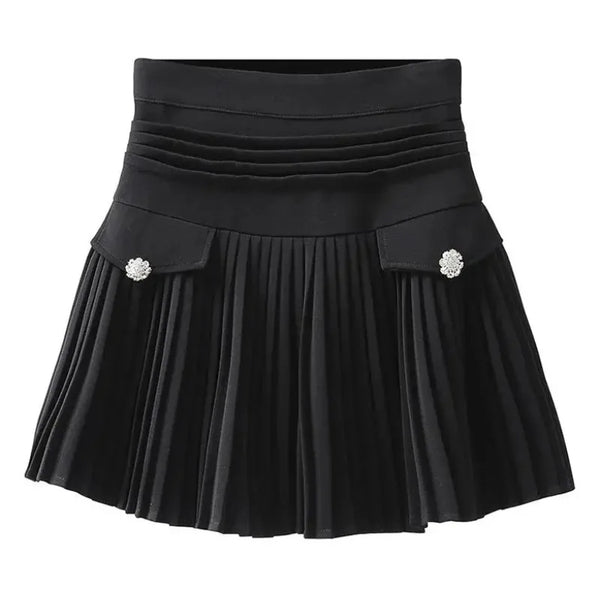◽️ Pleated Mini Skirt / bt589wtbl / white , black / one size