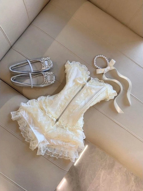 ◽️ High Waist Slim 2 Set up / op578wtbl / white , blue / one size