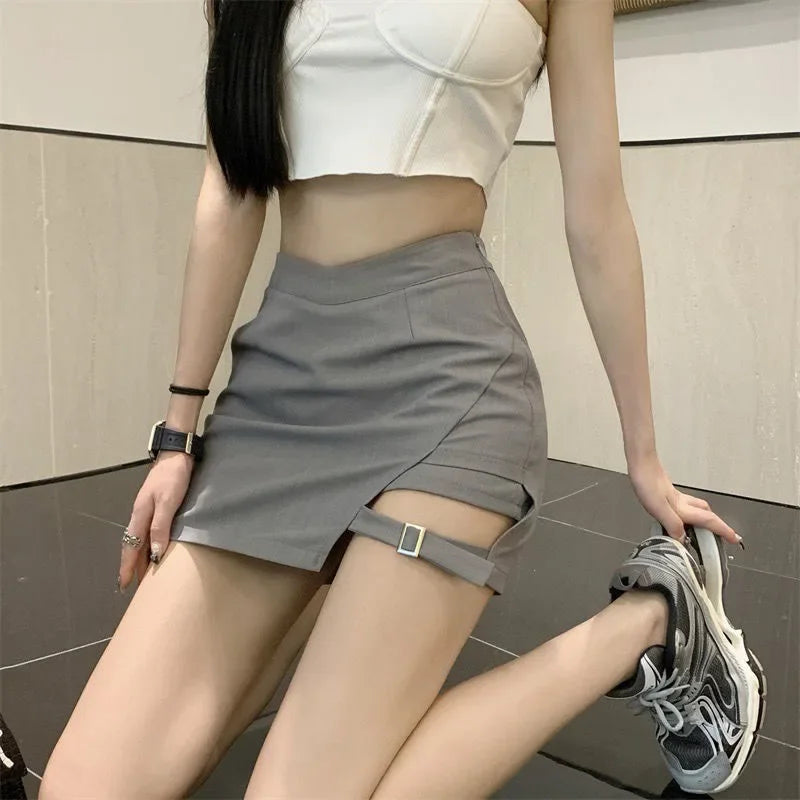◽️Side Strap Mini Skirt / bt657grwtbl / gray , white , black / s , m