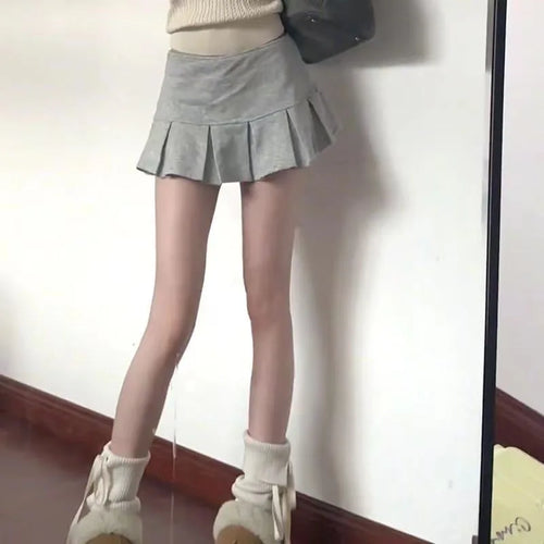 ◽️ Low Waist MIni Skirt / bt657grwtbl / gray , white . black / one size
