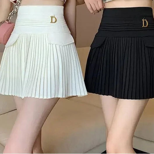 ◽️ Pleated Mini Skirt / bt589wtbl / white , black / one size