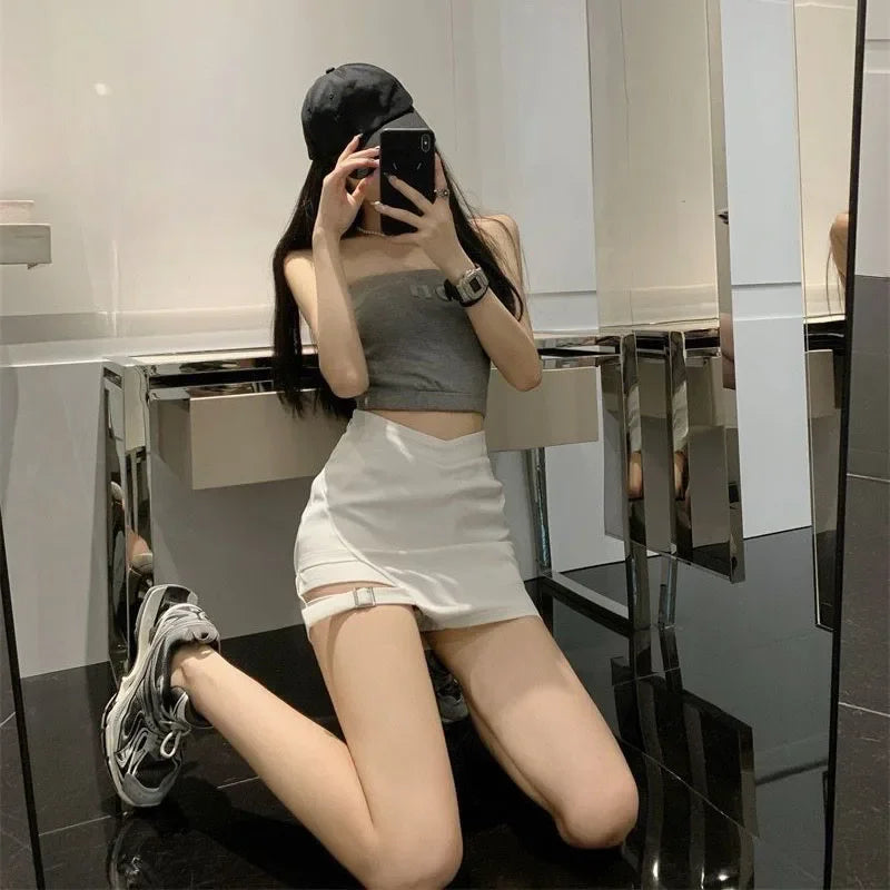 ◽️Side Strap Mini Skirt / bt657grwtbl / gray , white , black / s , m