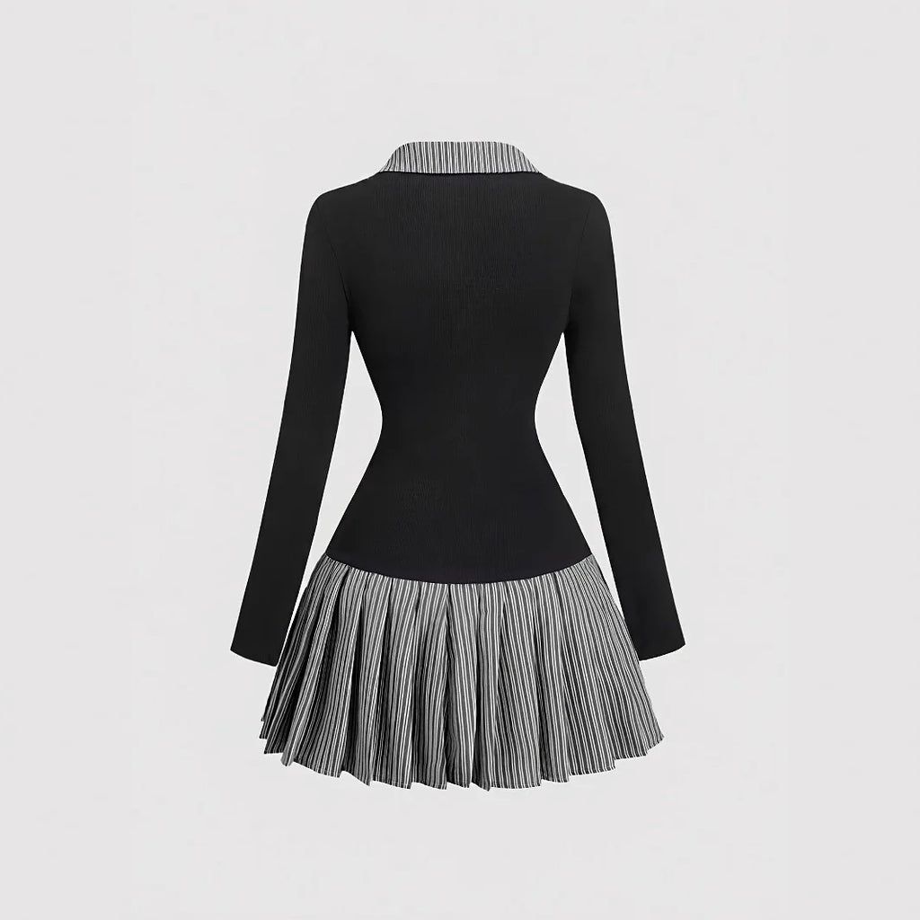 ◽️ Elegant College style Dress / dr857bl / black / one size
