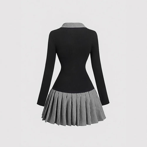 ◽️ Elegant College style Dress / dr857bl / black / one size