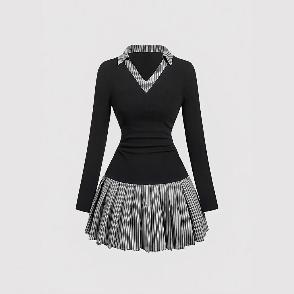 ◽️ Elegant College style Dress / dr857bl / black / one size