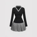◽️ Elegant College style Dress / dr857bl / black / one size