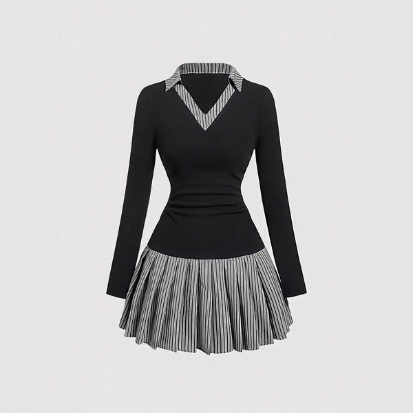 ◽️ Elegant College style Dress / dr857bl / black / one size