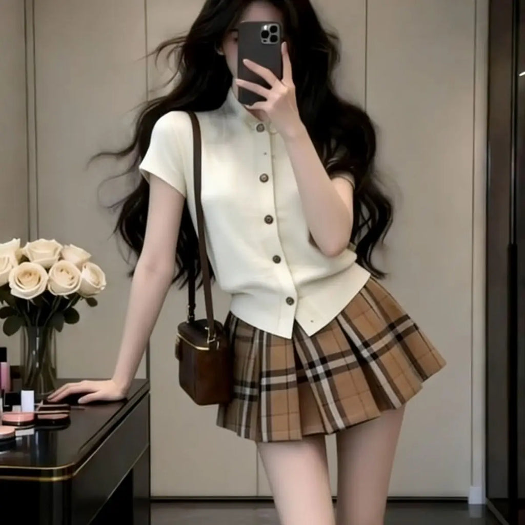 ◽️ Autumn Check Pattern Set up / su578ckb / check pattern beige / one size