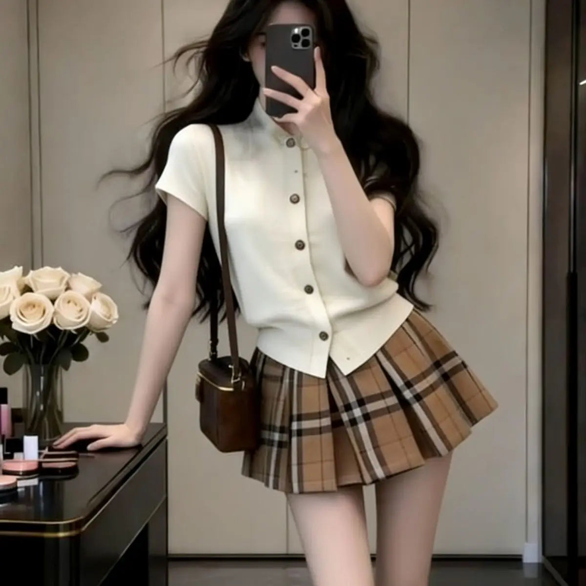 ◽️ Autumn Check Pattern Set up / su578ckb / check pattern beige / one size