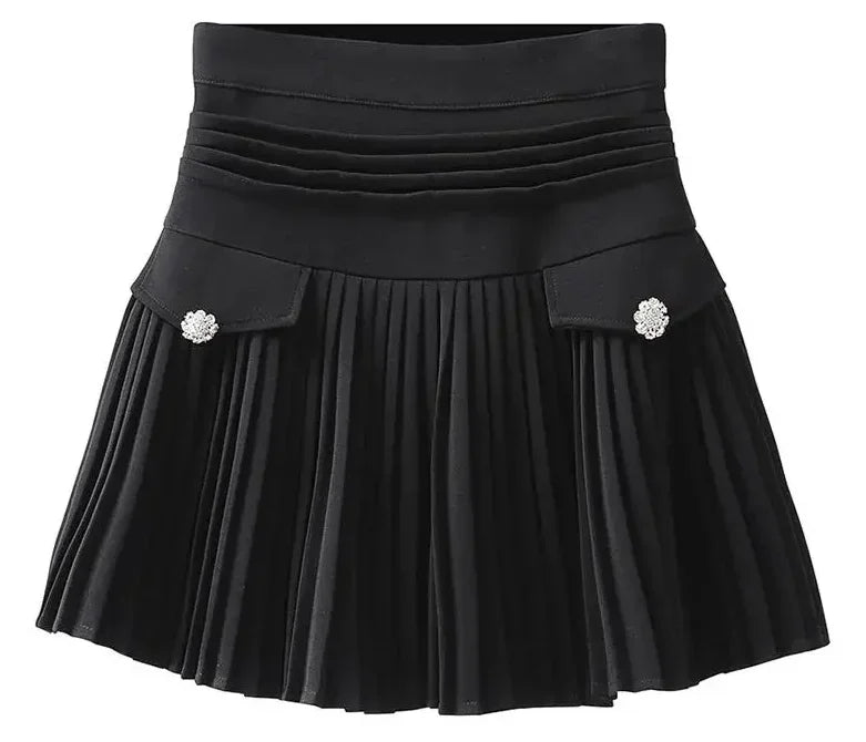 ◽️ Pleated Mini Skirt / bt589wtbl / white , black / one size