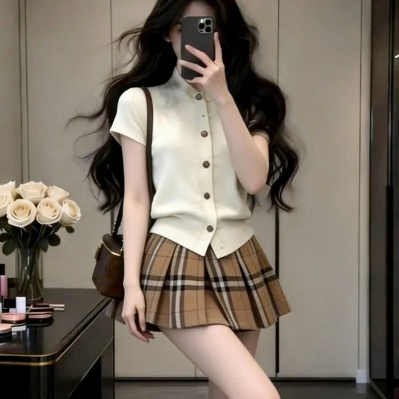 ◽️ Autumn Check Pattern Set up / su578ckb / check pattern beige / one size