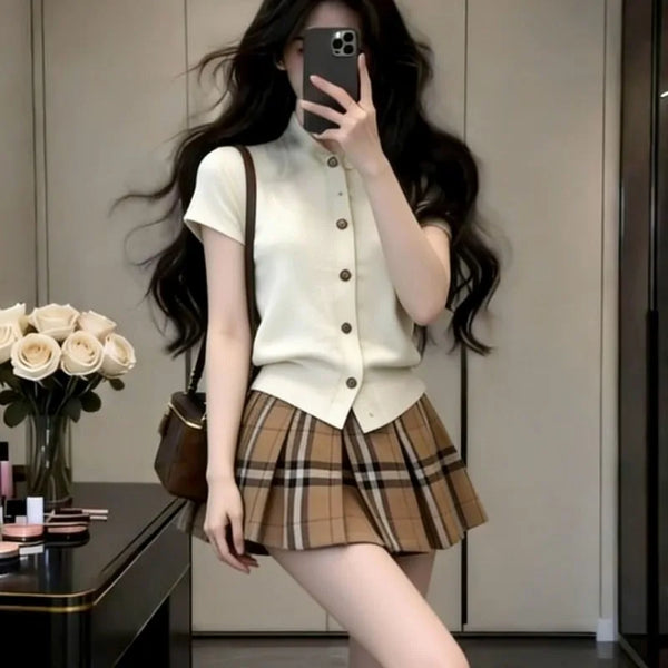 ◽️ Autumn Check Pattern Set up / su578ckb / check pattern beige / one size