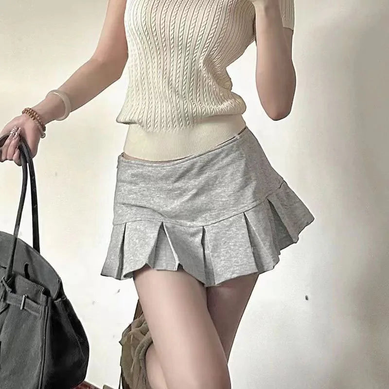 ◽️ Low Waist MIni Skirt / bt657grwtbl / gray , white . black / one size