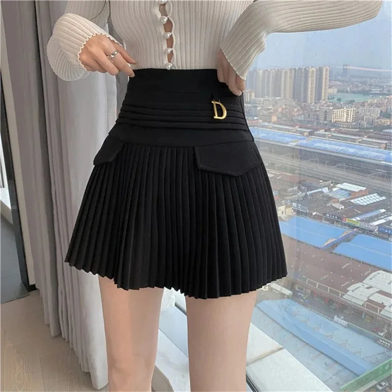 ◽️ Pleated Mini Skirt / bt589wtbl / white , black / one size