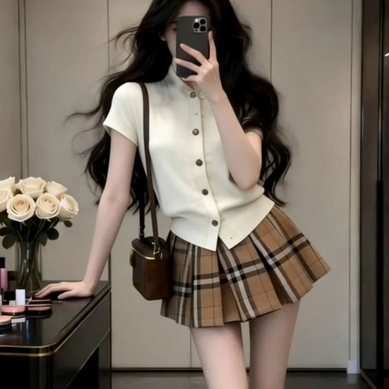 ◽️ Autumn Check Pattern Set up / su578ckb / check pattern beige / one size